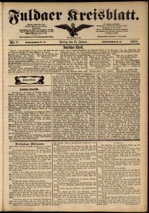 Erste Ausgabe vom Freitag, den 15. Januar 1904.