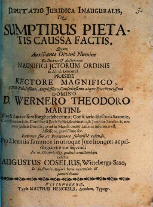 Disputatio Juridica Inauguralis, De Sumptibus Pietatis Caussa Factis