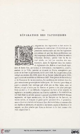 3. Pér. 5.1891: La réparation des tapisseries