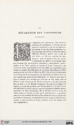 3. Pér. 5.1891: La réparation des tapisseries