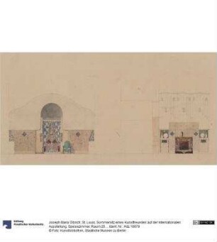 St. Louis, Sommersitz eines Kunstfreundes auf der internationalen Ausstellung, Speisezimmer, Raum 25, Aufrisse der Nordwest und Nordostwand