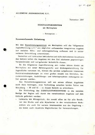 Konzept: Allgemeine Jugendberatung am               Moritzplatz, 1987