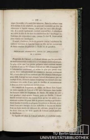 Principales propriétés; essais et applications de l'alcool.