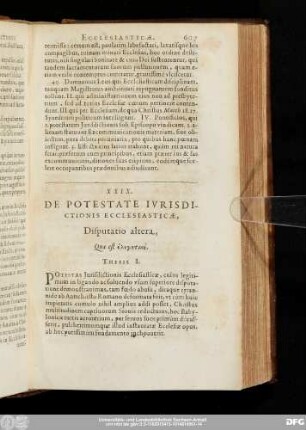 XXIX. De Potestate Iurisdictionis Ecclesiasticae, Disputatio altera, Quae est [...].