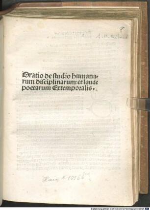 Oratio de studio humanarum disciplinarum: et laude poetarum Extemporalis : mit Brief des Autors an Ludwig Fergenhans und an Konrad Locher und mit acht Geleitgedichten
