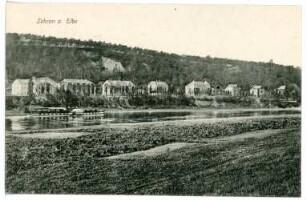 Zehren. Elbhäuser und Elbe mit Dampfer Pillnitz