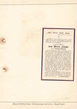 Schwester Maria Josepha geb. Elisabeth Buthland