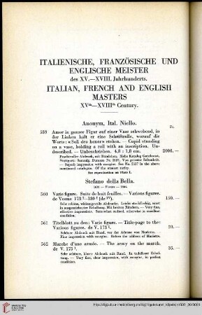 Italienische, französische und englische Meister des XV.-XVIII. Jahrhunderts / Italian, French and English Masters XVth-XVIIIth Century (Nr. 559-730)