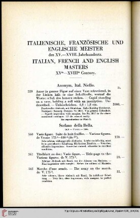 Italienische, französische und englische Meister des XV.-XVIII. Jahrhunderts / Italian, French and English Masters XVth-XVIIIth Century (Nr. 559-730)