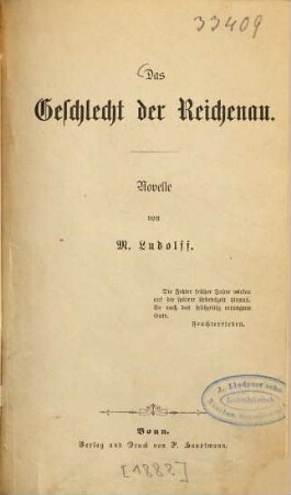 Das Geschlecht der Reichenau : Novelle von M. Ludolff