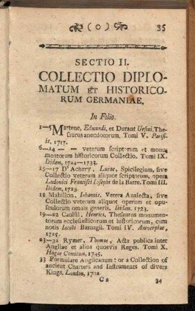 Sectio II. Collectio Diplomatum Et Historicorum Germaniae