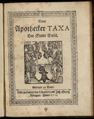 Neue Apothecker-Taxa der Stadt Basel