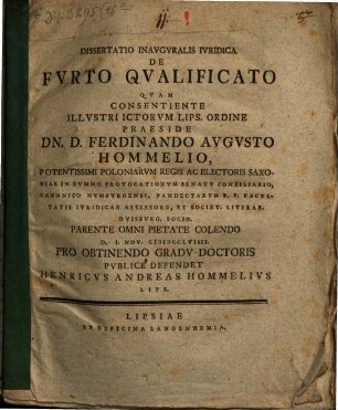 Dissertatio Inavgvralis Ivridica De Fvrto Qvalificato