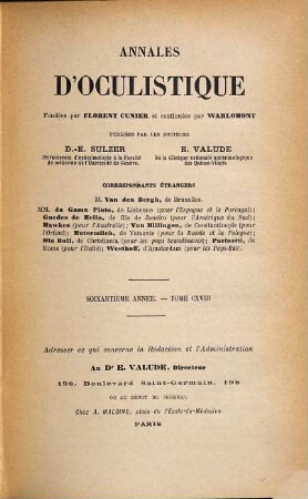 Annales d'oculistique. 118 = A. 60. 1897