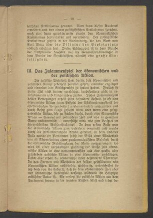 III. Das Zusammenspiel der ökonomischen und der politischen Aktion