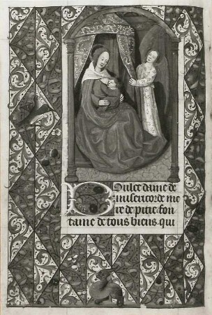 Stillende Maria und Engel : Stillende Maria und Engel (Illumination eines Stundenbuches) (1401/1500). Gotha: Forschungsbibliothek Memb. II 176 fol. 227 v