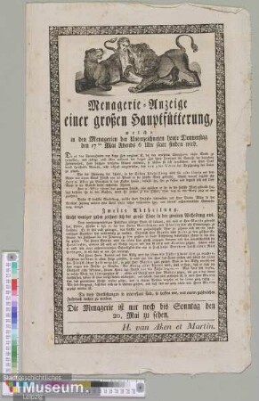 Menagerie-Anzeige einer großen Hauptfütterung