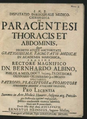 Disputatio Inauguralis Medico-Chirurgica De Paracentesi Thoracis Et Abdominis
