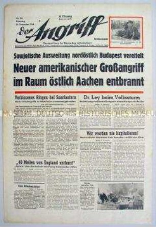 Tageszeitung "Der Angriff" u.a. zu den Kämpfen um Aachen und Budapest