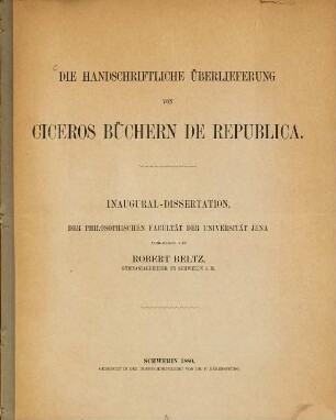 Die handschriftliche Überlieferung von Ciceros Büchern de republica