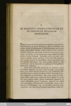 X. De Perpetua Inter Catholicam Et Evangelicam Ecclesiam Dissensione.