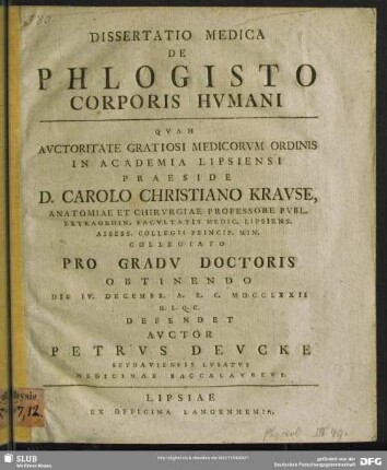 Dissertatio Medica De Phlogisto Corporis Humani