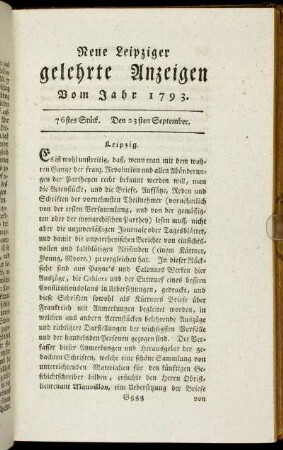 76stes Stück. Den 23sten September.