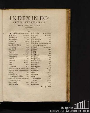 Index In Decem M. Vitruvii De Architectura Libros copiosissimus.