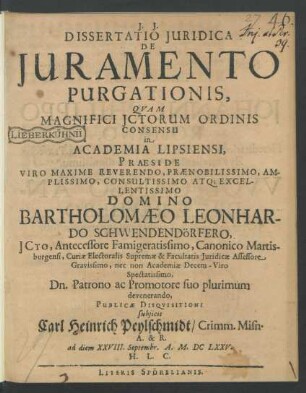 Dissertatio Iuridica De Iuramento Purgationis