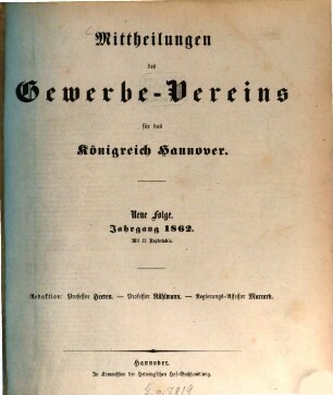 Mittheilungen des Gewerbevereins für das Königreich Hannover. 1862
