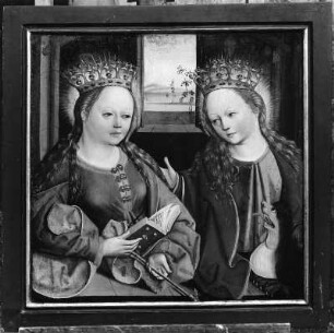 Altarflügel mit der Heiligen Ursula und Margaretha : Altarflügel mit der Heiligen Ursula und Margaretha. Tafelmalerei (um 1500). Graz, Leech-Kirche (Maria am Leech)