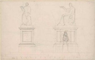 Entwurf für das Postament zum Denkmal für Friedrich August I. von Sachsen, Vorder- und Seitenansicht