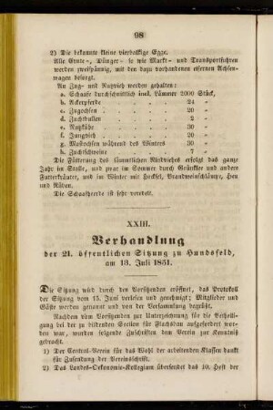 XXIII. Verhandlung der 21. öffentlichen Sitzung zu Hundsfeld, am 13. Juli 1851.