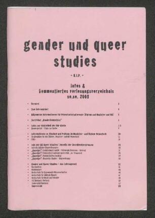 SS 2008: Gender und queer studies : Infos & kommentiertes Vorlesungsverzeichnis ...