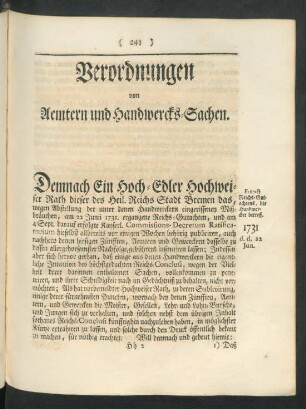 Verordnungen von Aemtern und Handwercks-Sachen