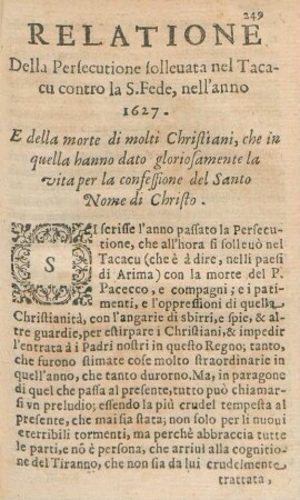 Della Persecutione sollevata nel Taccu contro la S. fede, nell'anno 1627