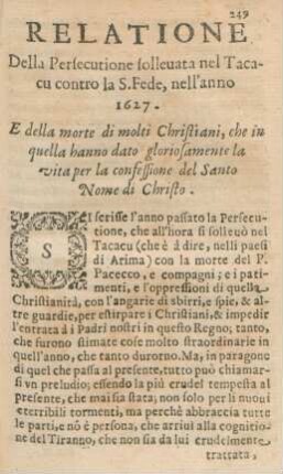 Della Persecutione sollevata nel Taccu contro la S. fede, nell'anno 1627