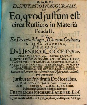 Disp. inaug. de eo, quod iustum est circa rusticos in materia feudali