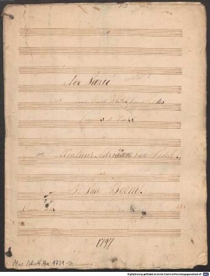 Air varié, fl (2), op. 34, D-Dur - BSB Mus.Schott.Ha 1731-2 : [title page:] Air Varié // pour Deux Flûtes Concertans [corrected to: Concertantes] // Composé[crossed out: es] et Dédié[crossed out: es] // à // Monsieur Adriaan [corrected to: Adrien] Van Pesch // par // J: Van Boom. // Oeuvre 34.