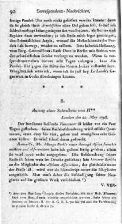 Auszug eines Schreibens von H** : London den 22. May 1798