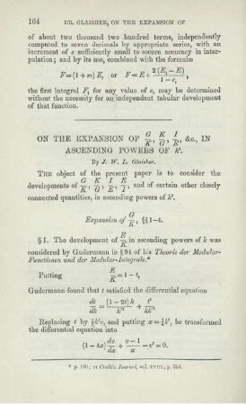 ON THE EXPANSION OF ... IN ASCENDING POWERS OF ...