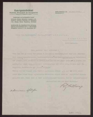 Schreiben an Hermann Muthesius (Brief)