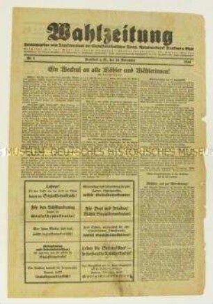 Wahlzeitung des Bezirksvorstandes der SPD Frankfurt (Main) zur Reichstagswahl 1924