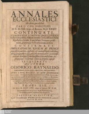 Tomus XIX: Ab Anno M.CCCC.LVIII. usque ad Annum M.D.III.