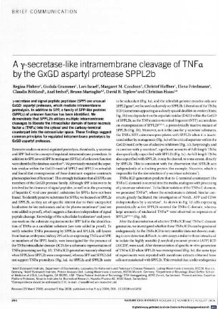 A gamma-secretase-like intramembrane cleavage of TNFAlpha by the GxGD aspartyl protease SPPL2b