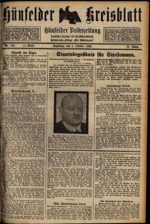 Erste Ausgabe vom Samstag, den 05. Oktober 1929.