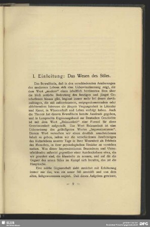 I. Einleitung: Das Wesen des Stiles