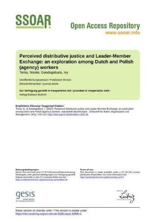 Perceived distributive justice and Leader-Member Exchange: an exploration among Dutch and Polish (agency) workers