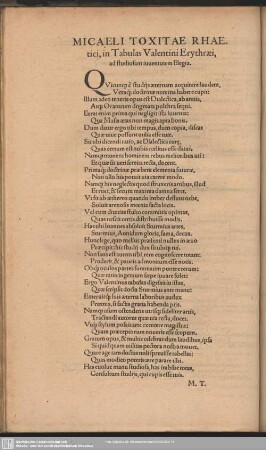 Micaeli Tyitae Rhaetici, in Tabulas Valentini Erythraei