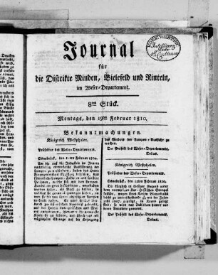 Journal der Districte Minden, Bielefeld und Rinteln im Weser-Department